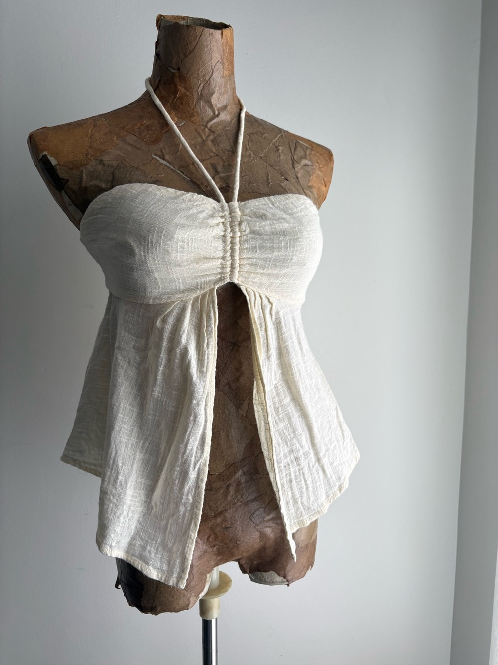 COTE Ivory Linen Halter Split Front Babydoll Top S